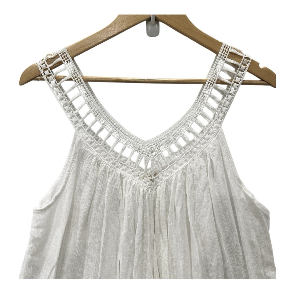 Boho Prairie White Lily Gauzy Large Rayon Dress Beachy Coverup Fairy Bride - Picture 2 of 7